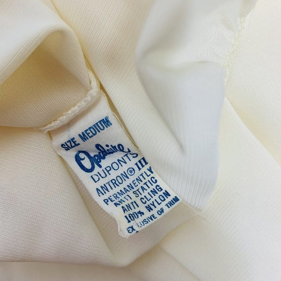VTG Opalaire USA Long Half Slip Sz M Maxi Ivory Lace Trim Hem Slit Anti Static - Picture 8 of 10